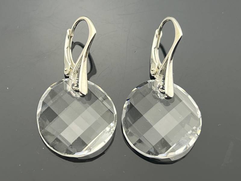 Swarovski Clear Disc Ohrringe 925 Sterling Silber Brisuren Kristall von VestaJewelry