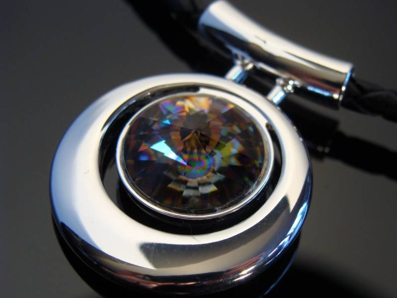 Swarovski Pfau-Augen-Anhänger Echte Lederband-Halskette Multicolor Crystal Jewelry von VestaJewelry