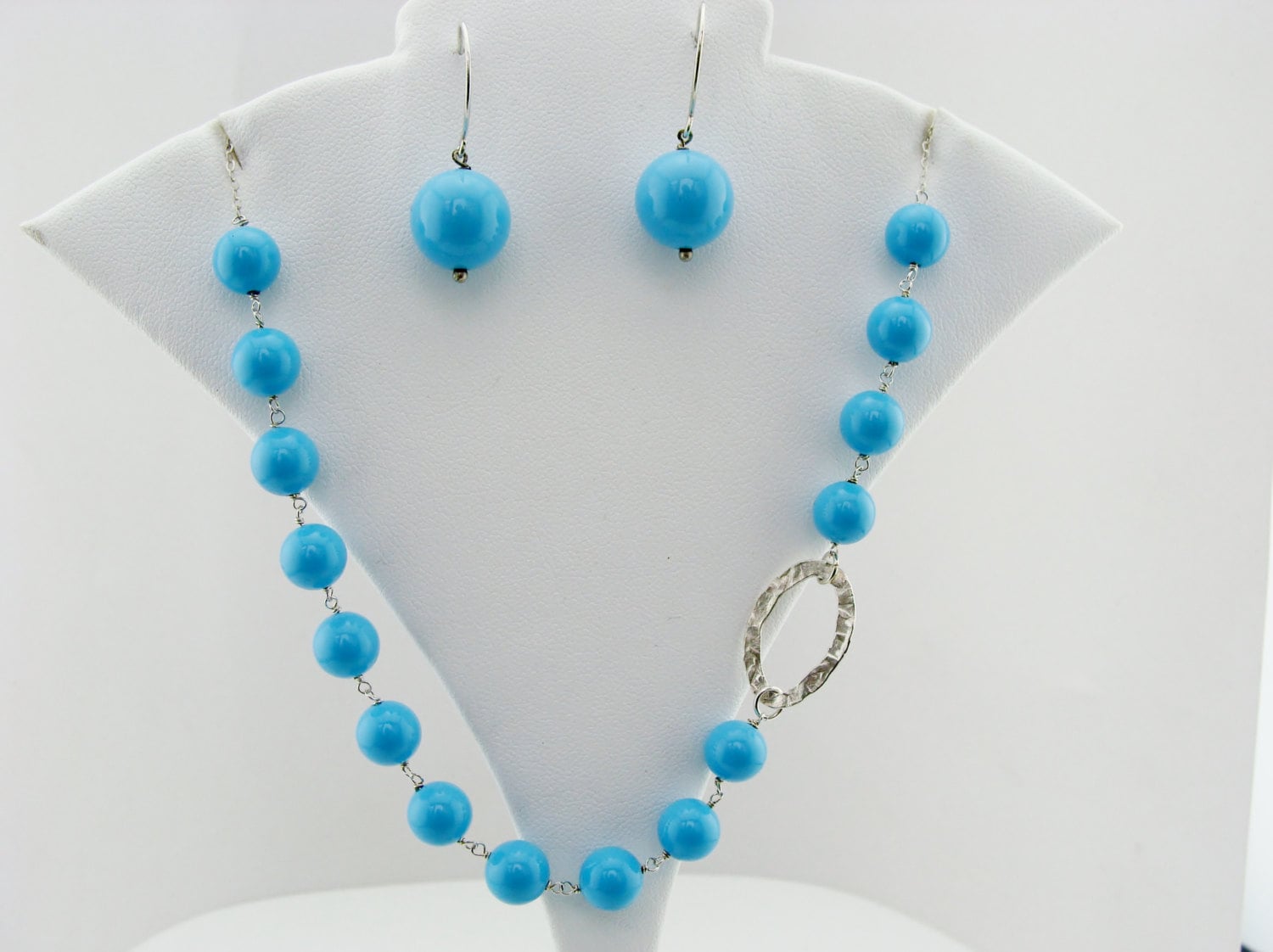 Türkis Halskette Und Ohrringe Set 925 Sterling Silber Schmuck Blauer Edelstein von VestaJewelry