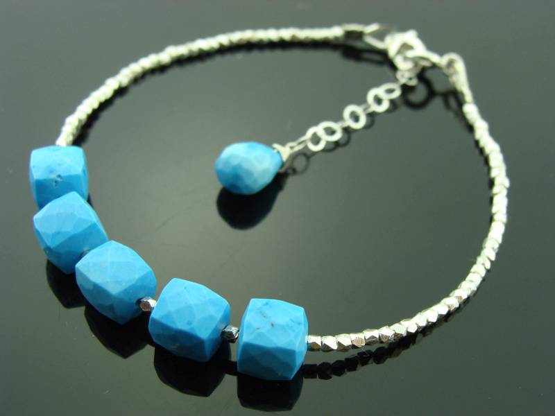 Türkis Hill Tribe Armband 925 Sterling Silber Einstellbar Boho Schmuck Handgemachtes Edelstein Geschenk Für Sie von VestaJewelry