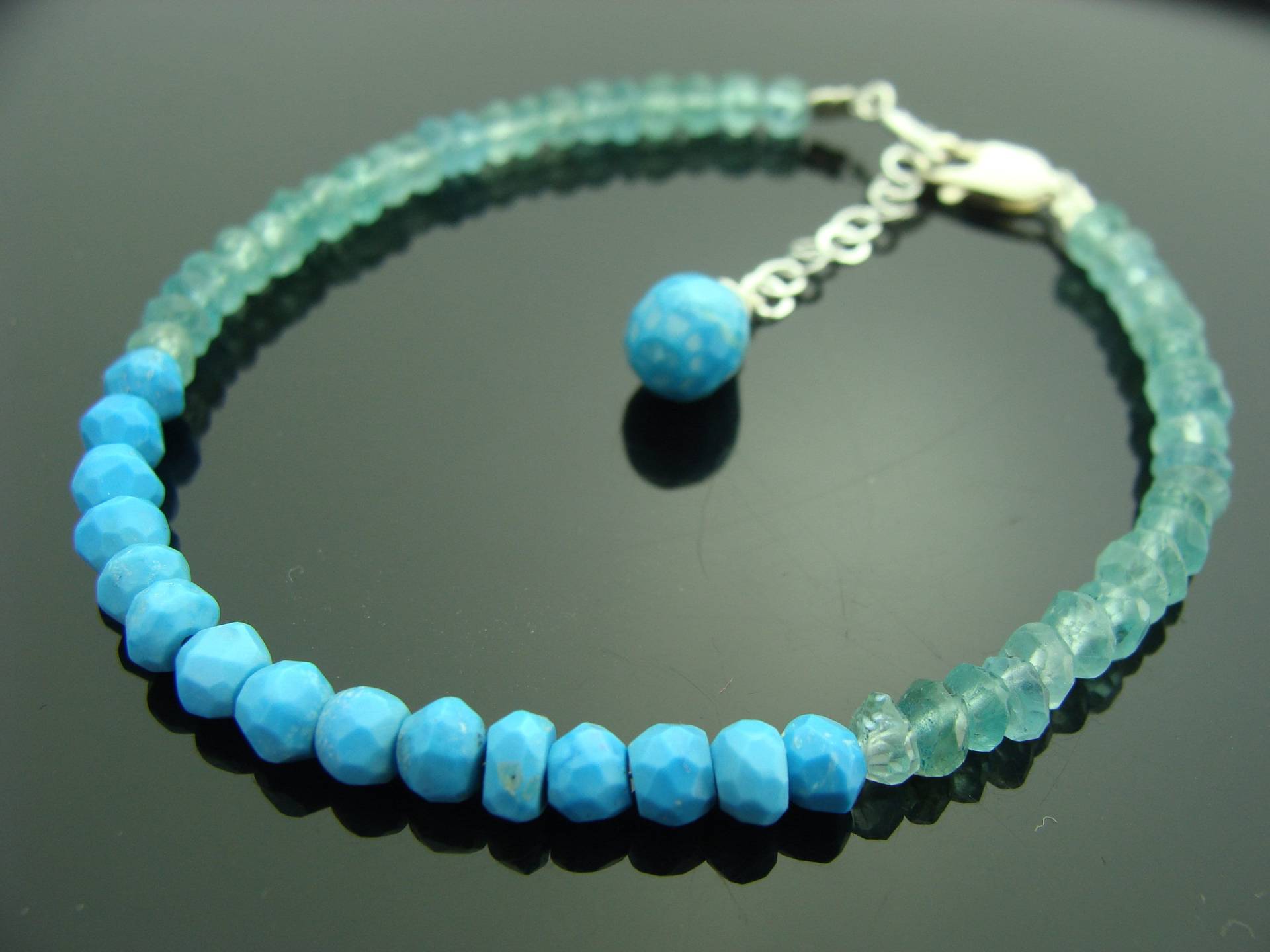 Türkis Und Apatit Armband 925 Sterling Silber Dezember Geburtsstein Blauer Edelstein Schmuck Handgemachtes Geschenk Für Sie von VestaJewelry