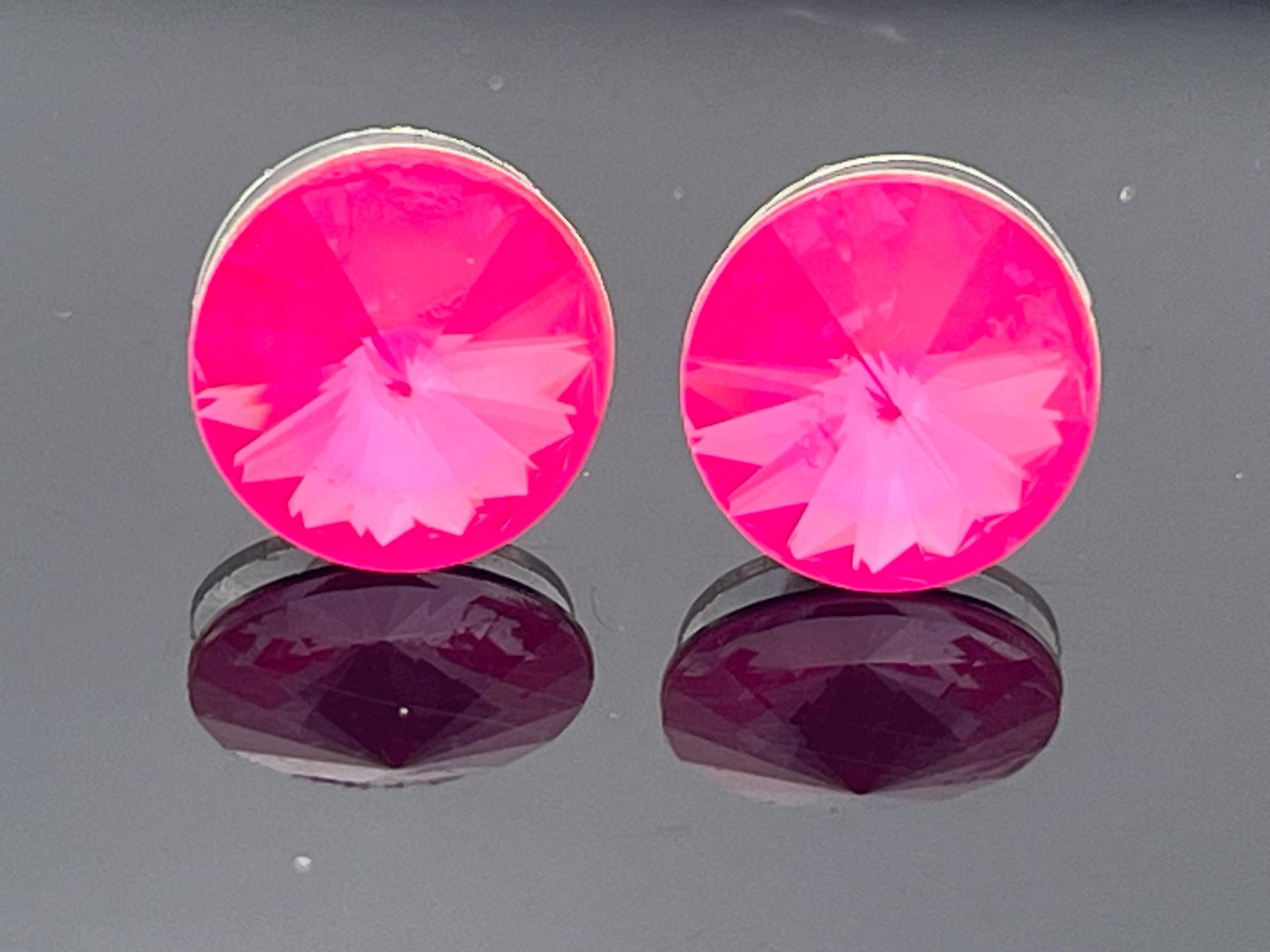 Ultra Hot Pink Swarovski Ohrstecker 12 Mm Rivoli Kristalle 925 Sterling Silber von VestaJewelry