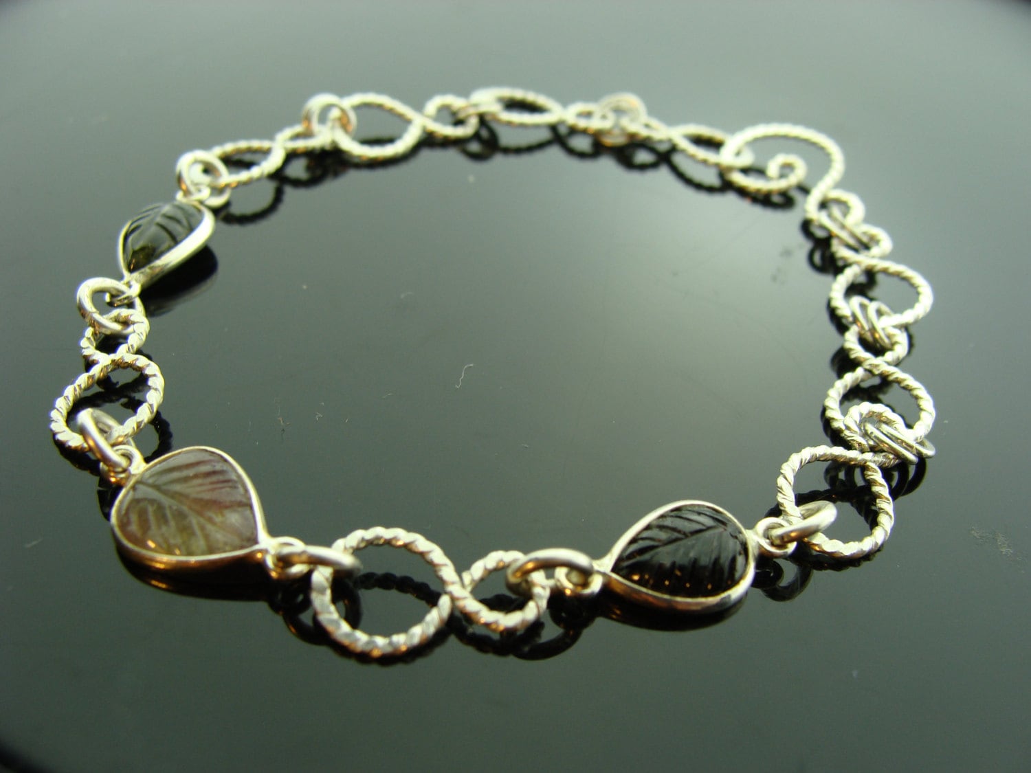 Wassermelone Turmalin Blatt Armband 925 Sterling Silber Link Schmuck Oktober Birthstone Geschenk Handgemachtes Edelstein von VestaJewelry