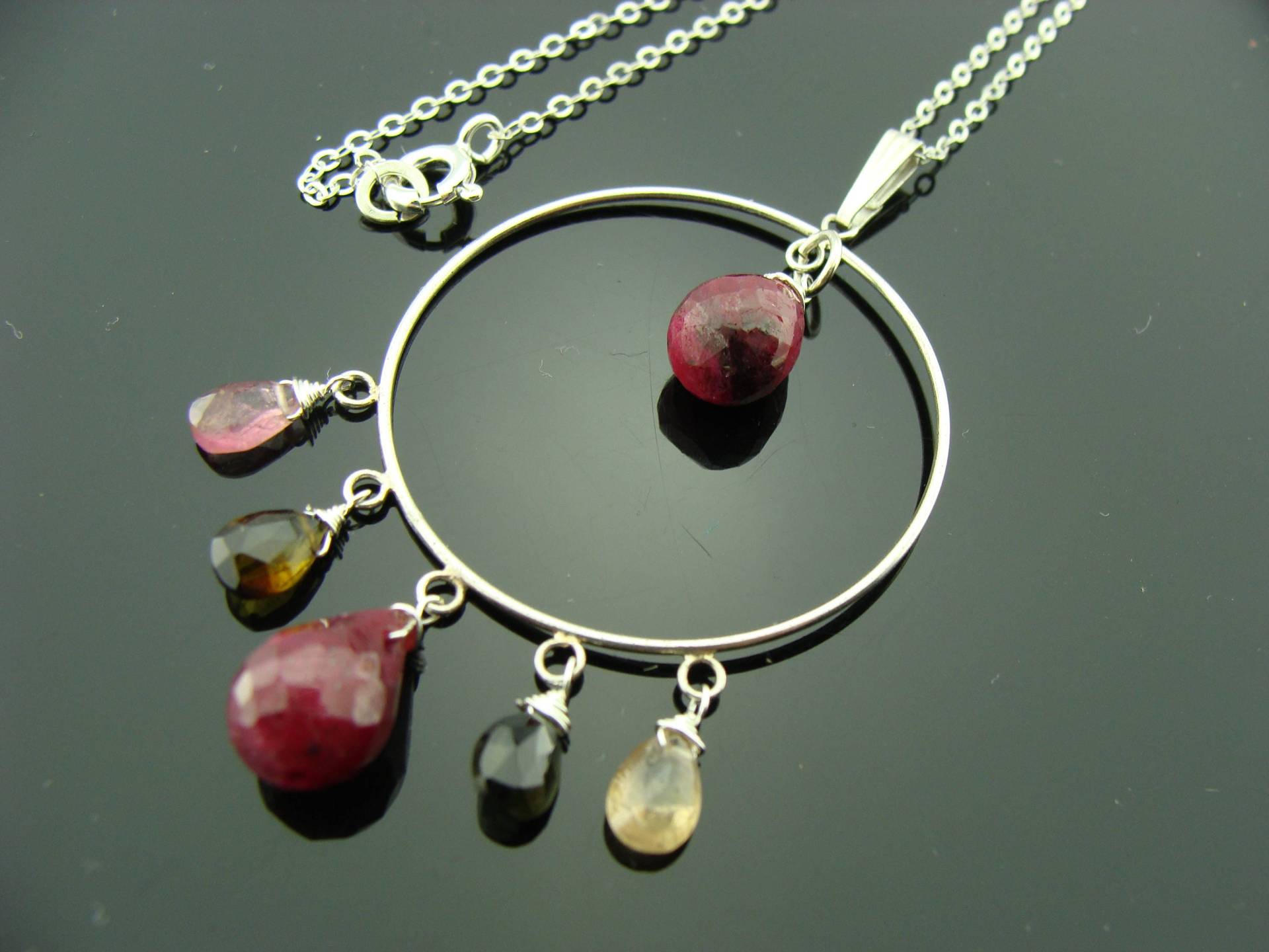 Wassermelone Turmalin & Rubin Anhänger Halskette 925 Sterling Silber Zierlicher Edelstein Schmuck Oktober Birthstone Geschenk Für Sie von VestaJewelry