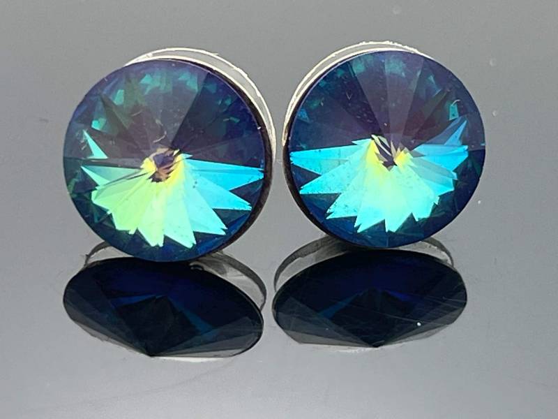 sterling Silber Swarovski Kristall Ultra Blau 12 Mm Rivoli Post Ohrstecker Eleganter Geschenk Schmuck Funkelnde Blaue Ohrringe Für Sie von VestaJewelry