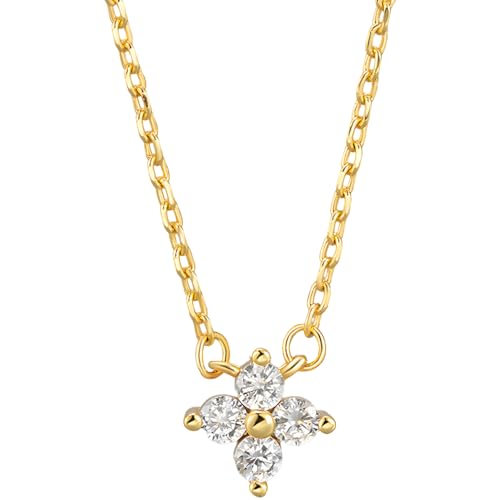 18 Karat vergoldete vierblättrige Halskette, S925 Silber Anhänger mit Zirkoniaeinlagen, elegantes und kleines Design für den täglichen Gebrauch, für Anlässe von Vestamore