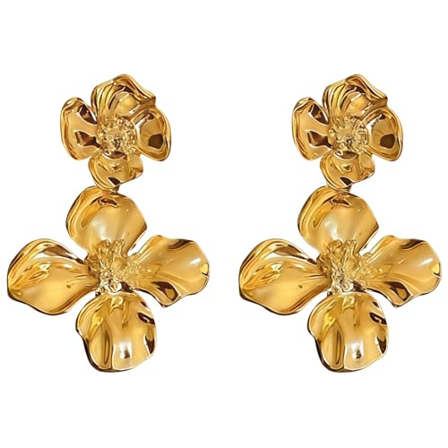 Blumen-Goldohrringe für Frauen, großes Kristall-Design, langer baumelnder Stil, geeignet für besondere Anlässe oder den täglichen Gebrauch von Vestamore