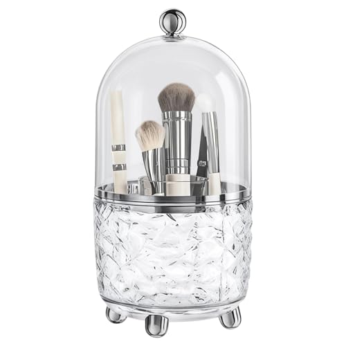 Make-up-Pinsel-Organizer mit 360° drehbarem Boden, transparente, staubdichte Abdeckung, Gletscher- und Wasserwellenstruktur, Haustier- und Bauchmuskel-Konstruktion, 6-Fächer-Design von Vestamore