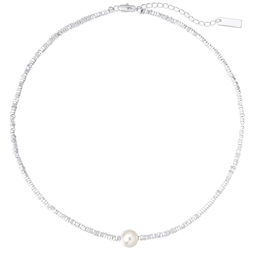 Verstellbare, versilberte Messingperlen-Halskette, eleganter Perlenhalsband, 2024 Modeschmuck für den täglichen und besonderen Anlass von Vestamore