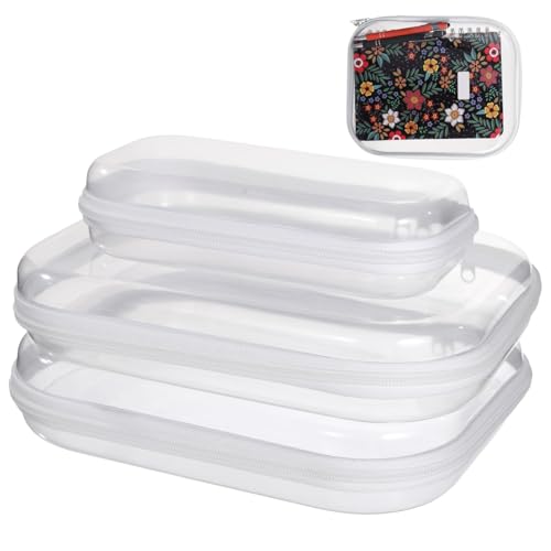 Vestamore 3 transparente Kunststoff-Aufbewahrungsbeutel mit Reißverschluss, kleine Hartschalentaschen zum Organisieren, Kosmetik-Reisebehälter für Schreibtisch oder Büro von Vestamore