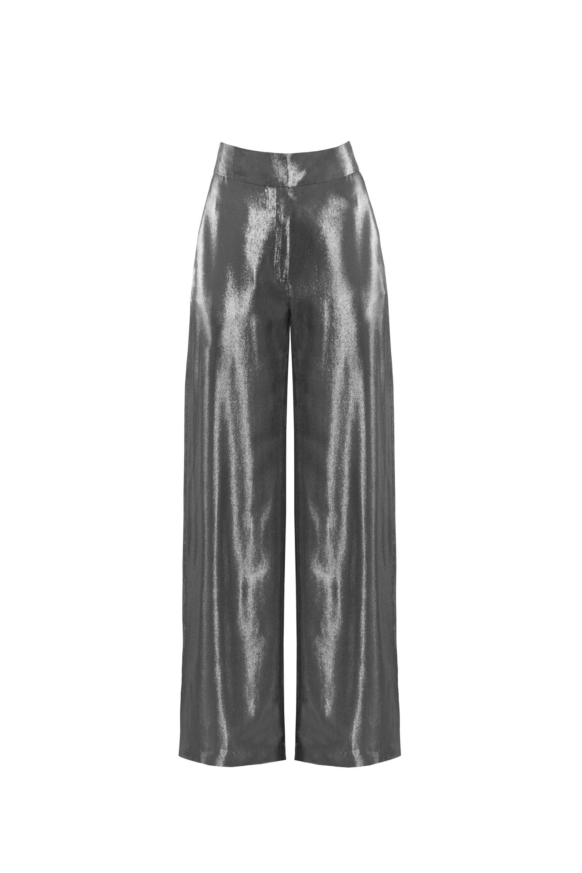 METALLIC High-Waisted Trousers - Silver - L - Vestiaire d'un Oiseau Libre - High waisted pants METALLIC High-Waisted Trousers - Silver - L - Vestiaire d'un Oiseau Libre - High waisted pants von Vestiaire d'un Oiseau Libre