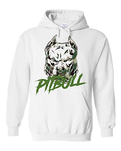 Vestipassioni Sweatshirt Kapuze Pitbull Camouflage Fight Hund Dog Kick Boxing Boxen Geschenkidee S bis XXXL, Weiß, XL von Vestipassioni