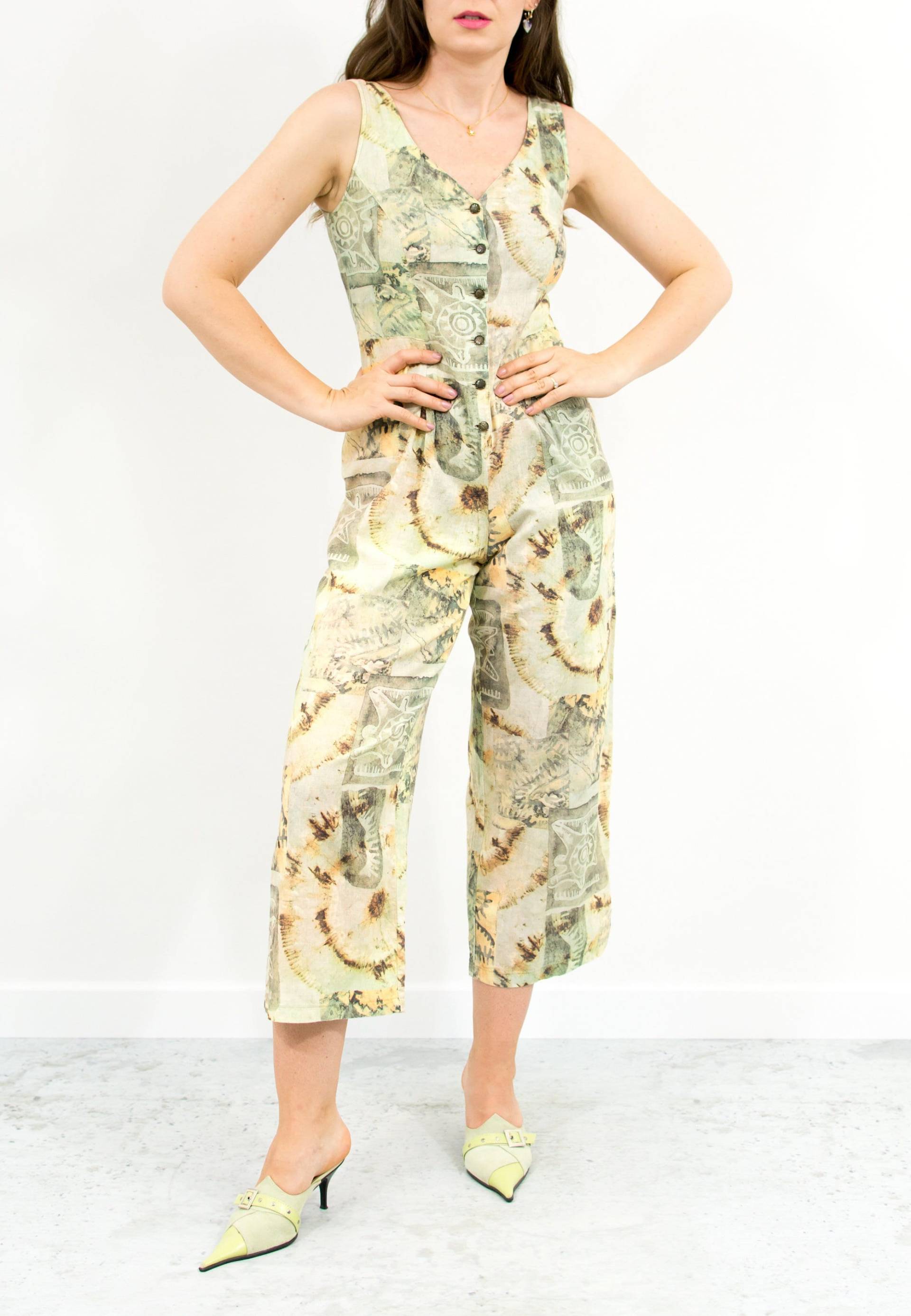 Bedrucktes Jumpsuit Vintage 90Er Jahre Coveralls Sommer Einteiler Damen M/L von VestiumConcept