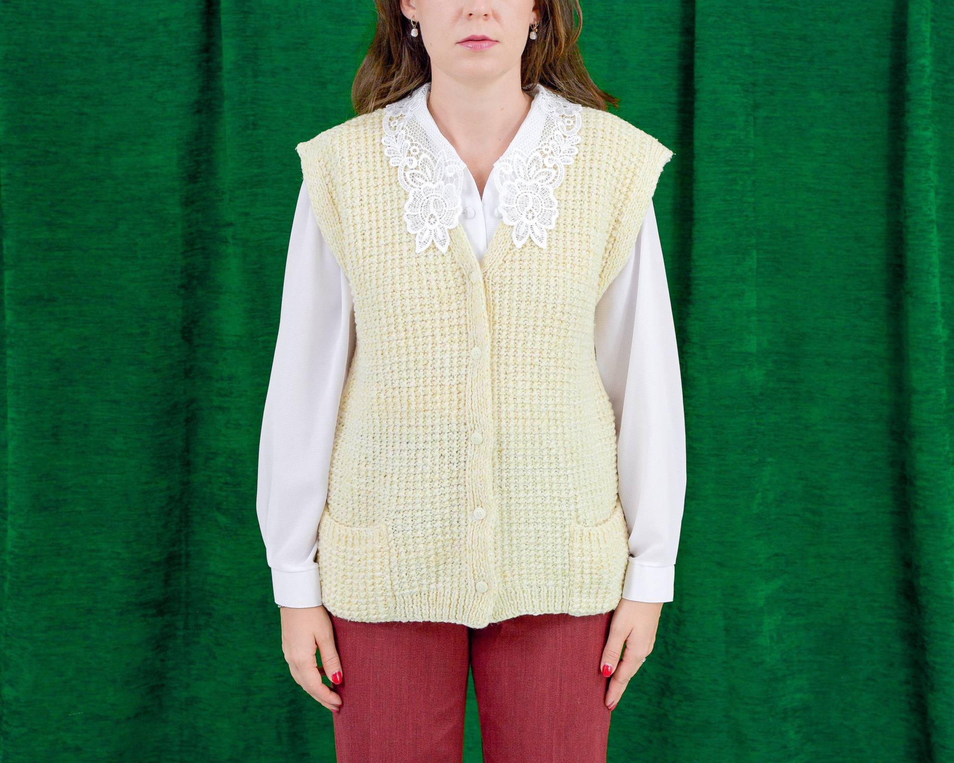 Beige Pullover Weste Creme Cardigan Vintage Retro Ärmellos Damen Groß Beige Pullover Weste Creme Cardigan Vintage Retro Ärmellos Damen Groß von VestiumConcept