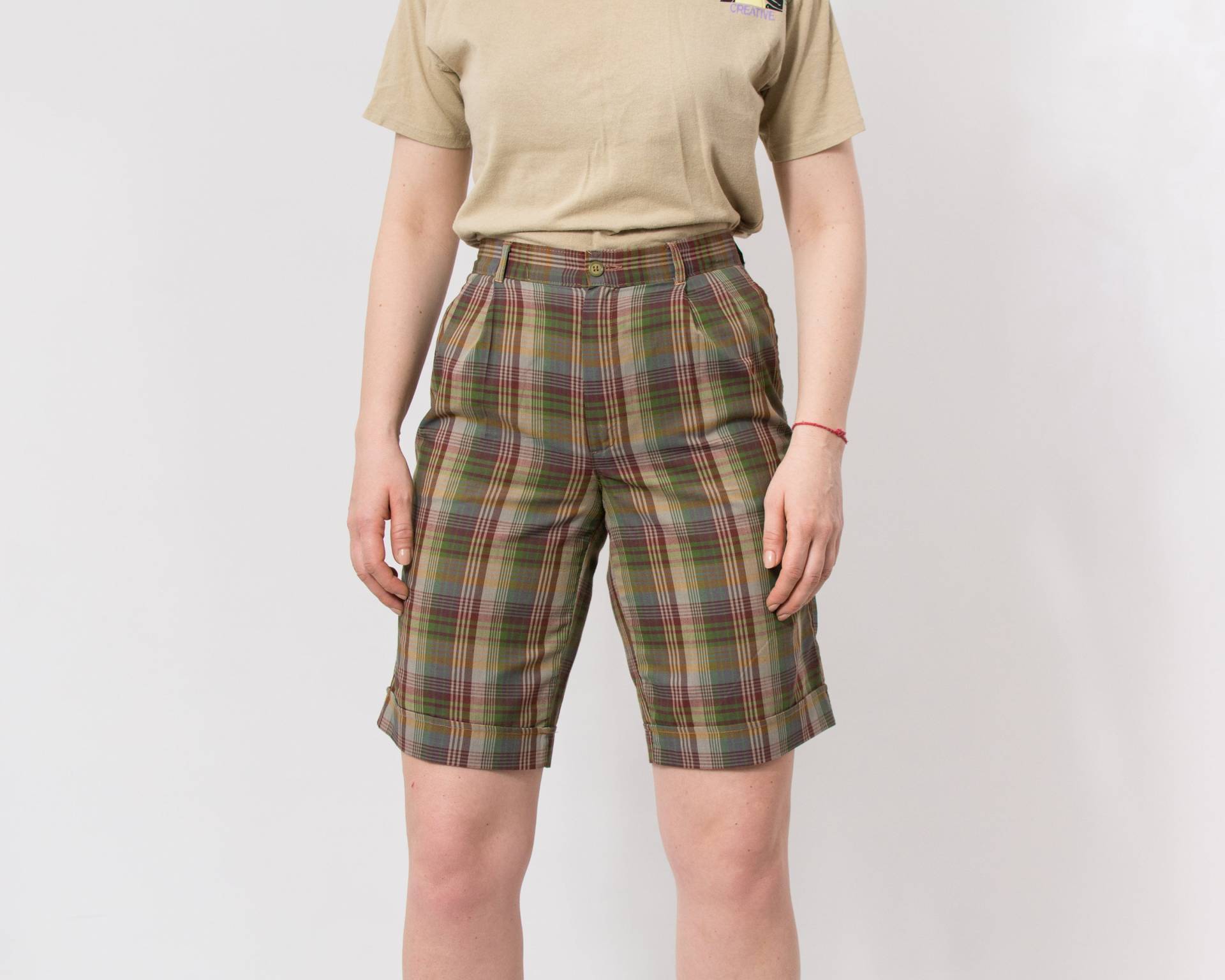 Karierte Shorts Vintage Plissee Adrette Frauen Größe M von VestiumConcept