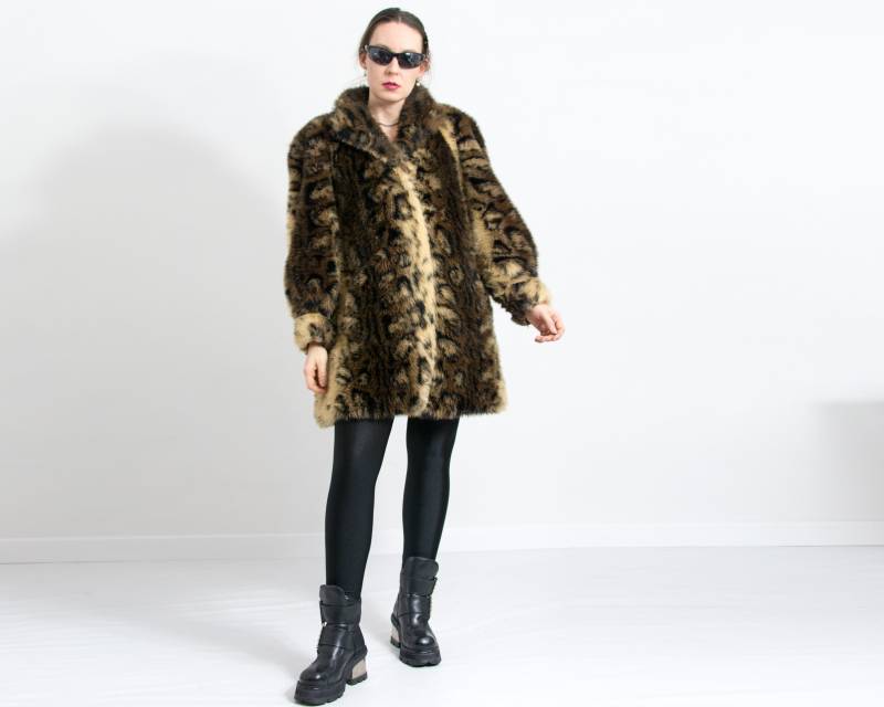 Leopard Kunstfell Vintage Karl Eybl Modacryl Tiermuster Mantel Damen Gr. L von VestiumConcept