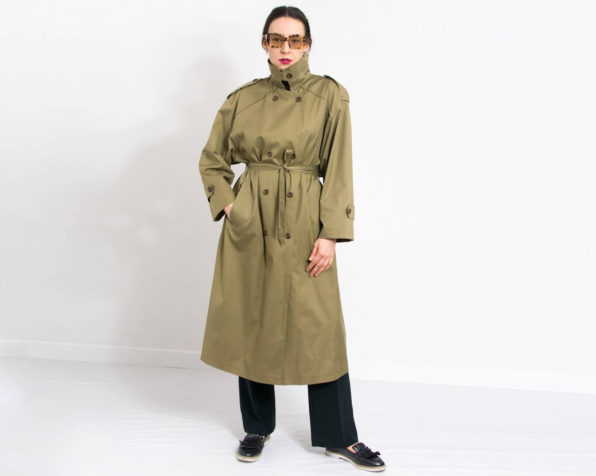 Military Trench Vintage Khaki Leichter Gürtel Mantel Damen Größe Xxl von VestiumConcept