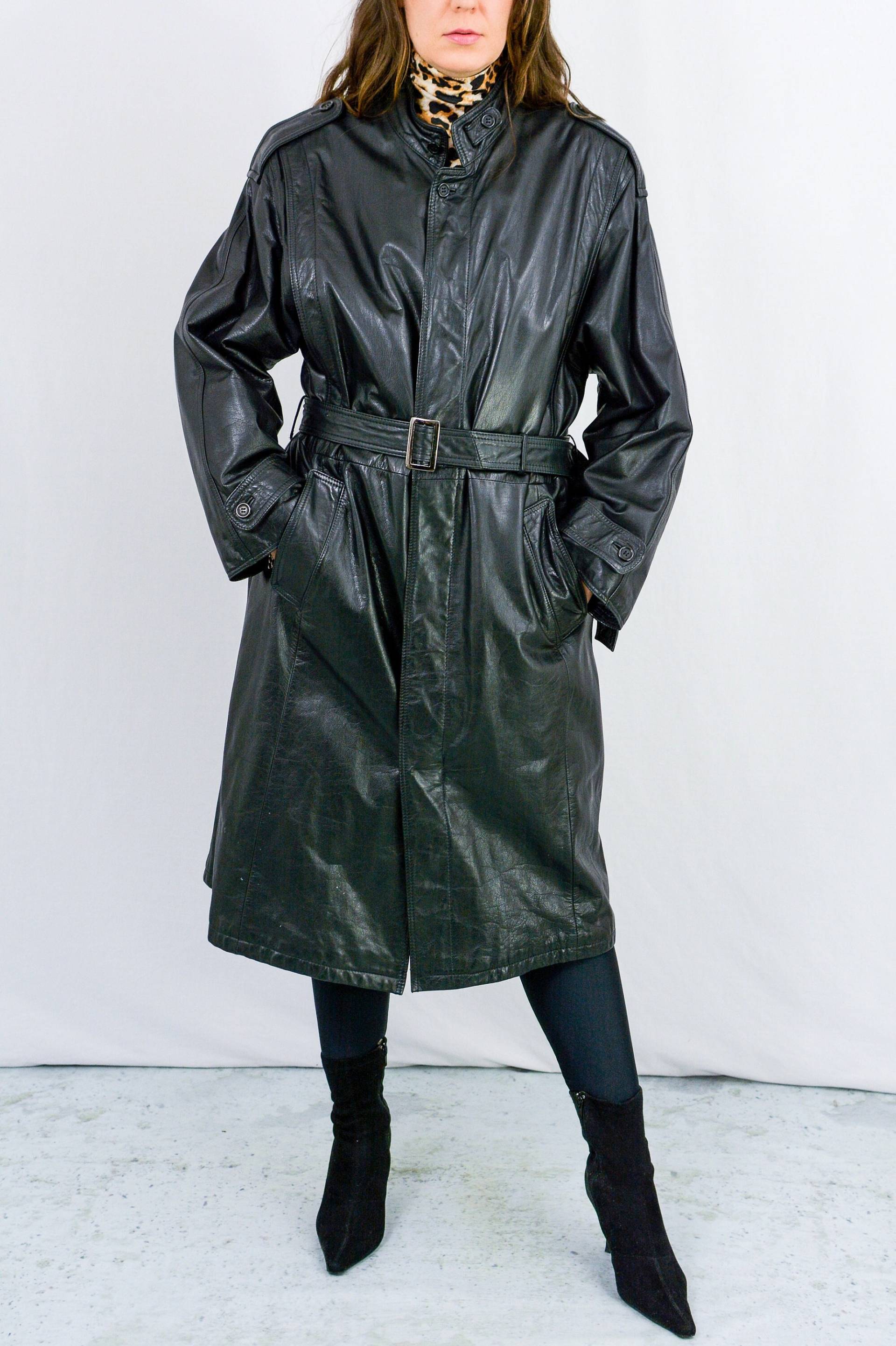 Schwarzer Leder Trench Vintage Mantel Herren Xxl/Xxxl von VestiumConcept