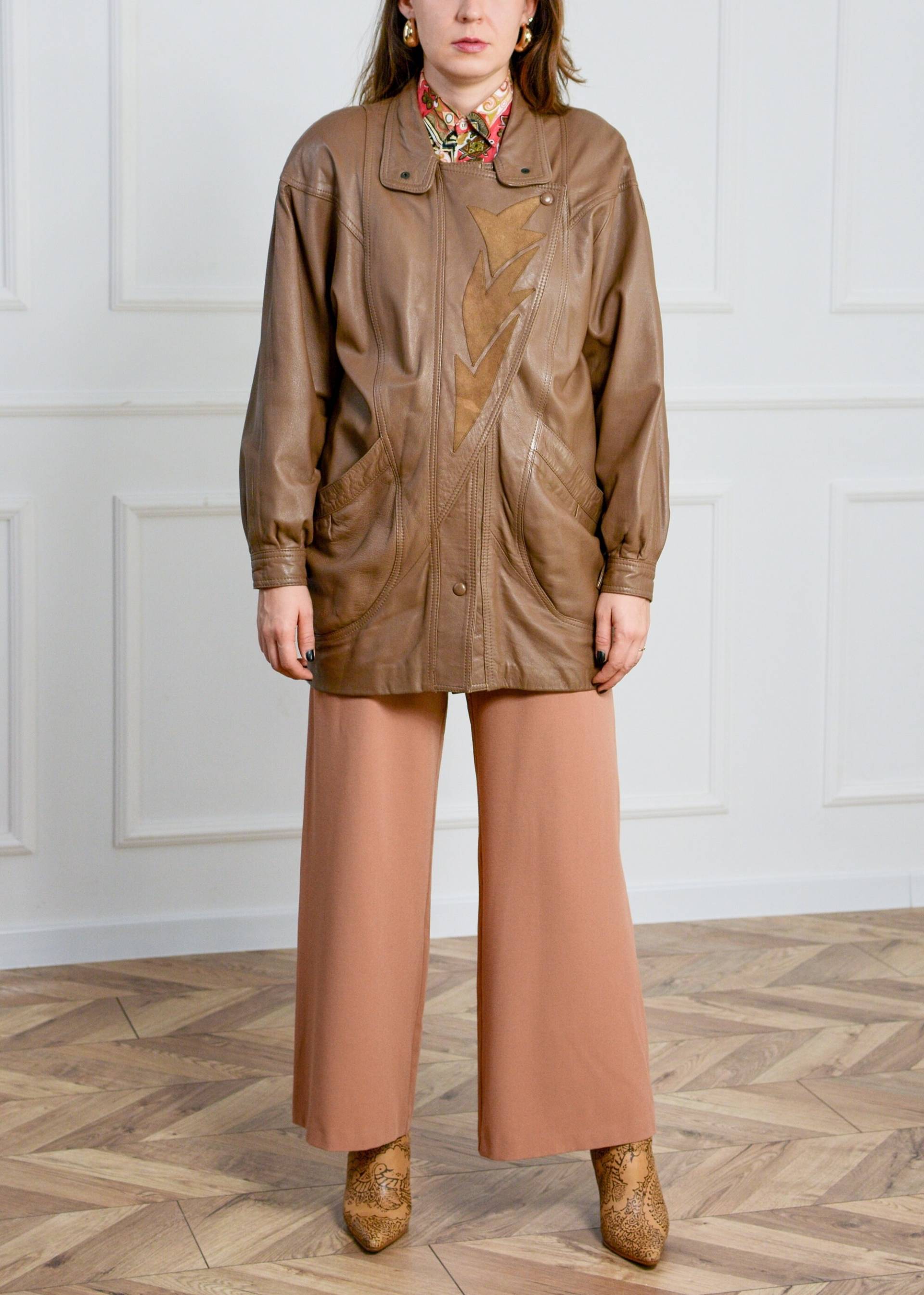 Vintage 80Er Jahre Leder Jacke Braun Wildleder Einsätze Mantel Gepolsterte Schultern Übergroße Xl von VestiumConcept