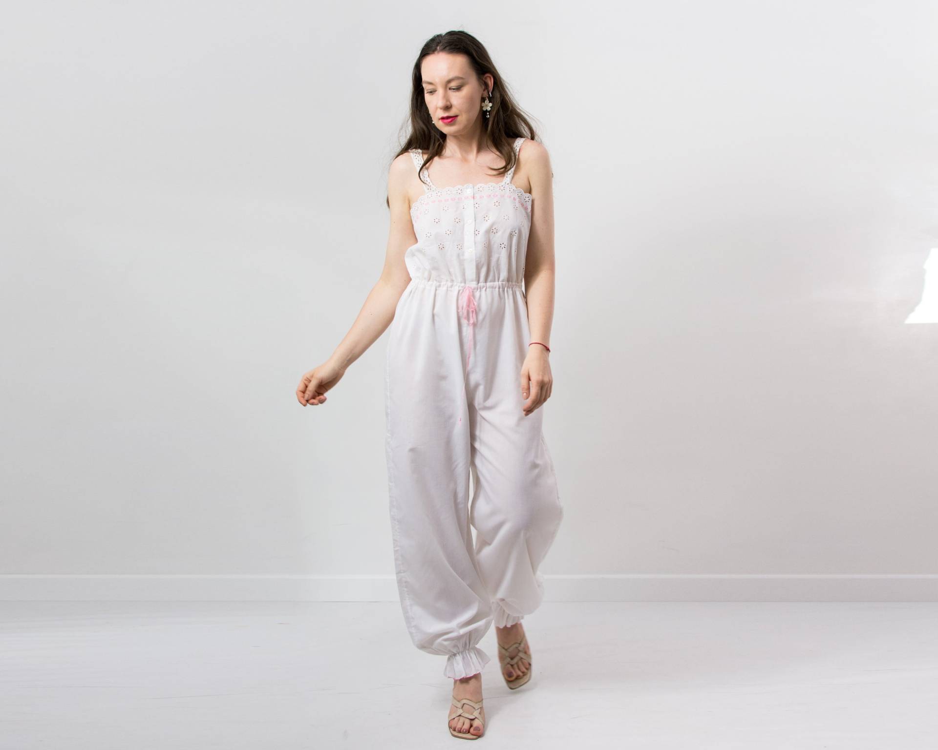 Vintage Overall Boho Pyjama Dessous Weiß Einteiler Damen Xl von VestiumConcept