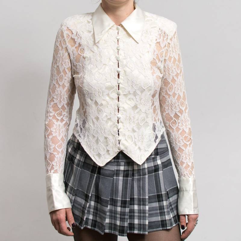 Vintage Weißes Spitzenhemd | Schiere Ärmel Und Zurück Bluse Boho Spitze Frauengröße M/L von VestiumConcept