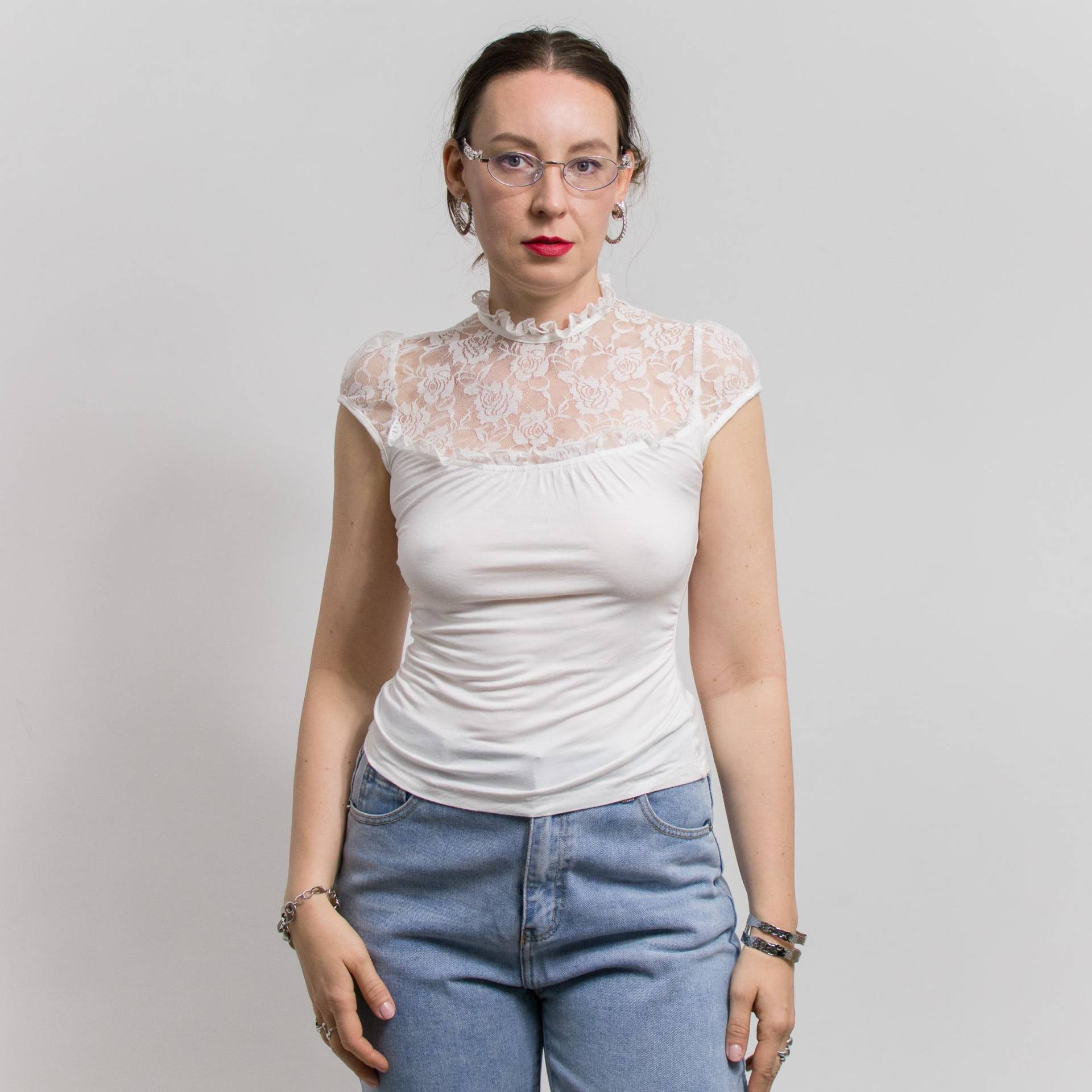 Weißer Spitzen Neckholder Top | Reine Sommerbluse Dehnbar Tailliert Y2K Damengröße S/M Weißer Spitzen Neckholder Top | Reine Sommerbluse Dehnbar Tailliert Y2K Damengröße S/M von VestiumConcept