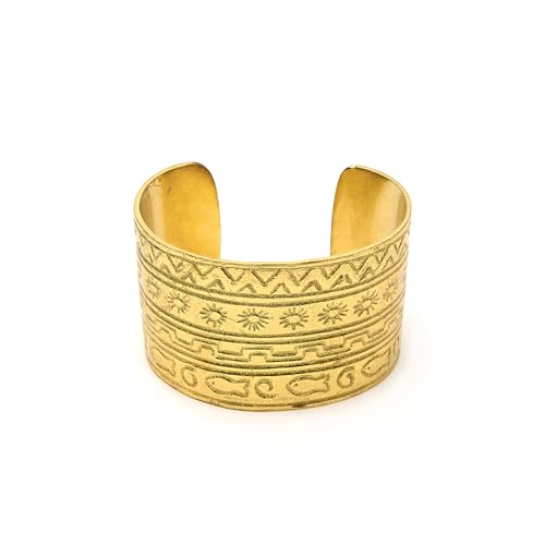 Vestopazzo Armband aus Messing mit handgravierten Hieroglyphen. Nickel getestet. Handwerkskunst. Einheitsgröße, verstellbare Größe. Unisex. DD11128, taglia unica, Messing, Keine von Vestopazzo