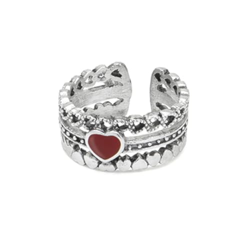 Vestopazzo Bandring Mix Herz rot versilbert. Handarbeit. Verstellbare Größe, Nickel getestet. Unisex, Sterling Silber, Kein Edelstein von Vestopazzo