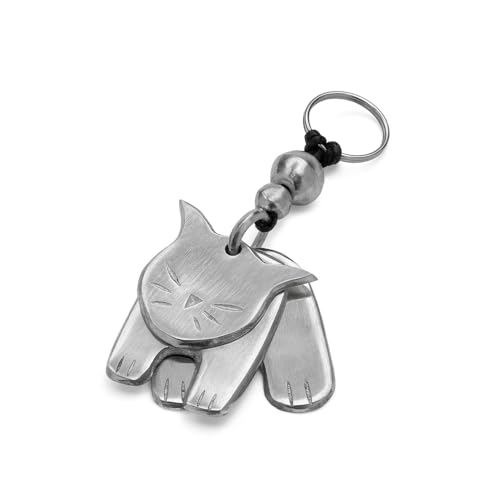 Vestopazzo Schlüsselanhänger in Katzenform aus 100% recyceltem Aluminium. Unisex., silber / schwarz, One size von Vestopazzo