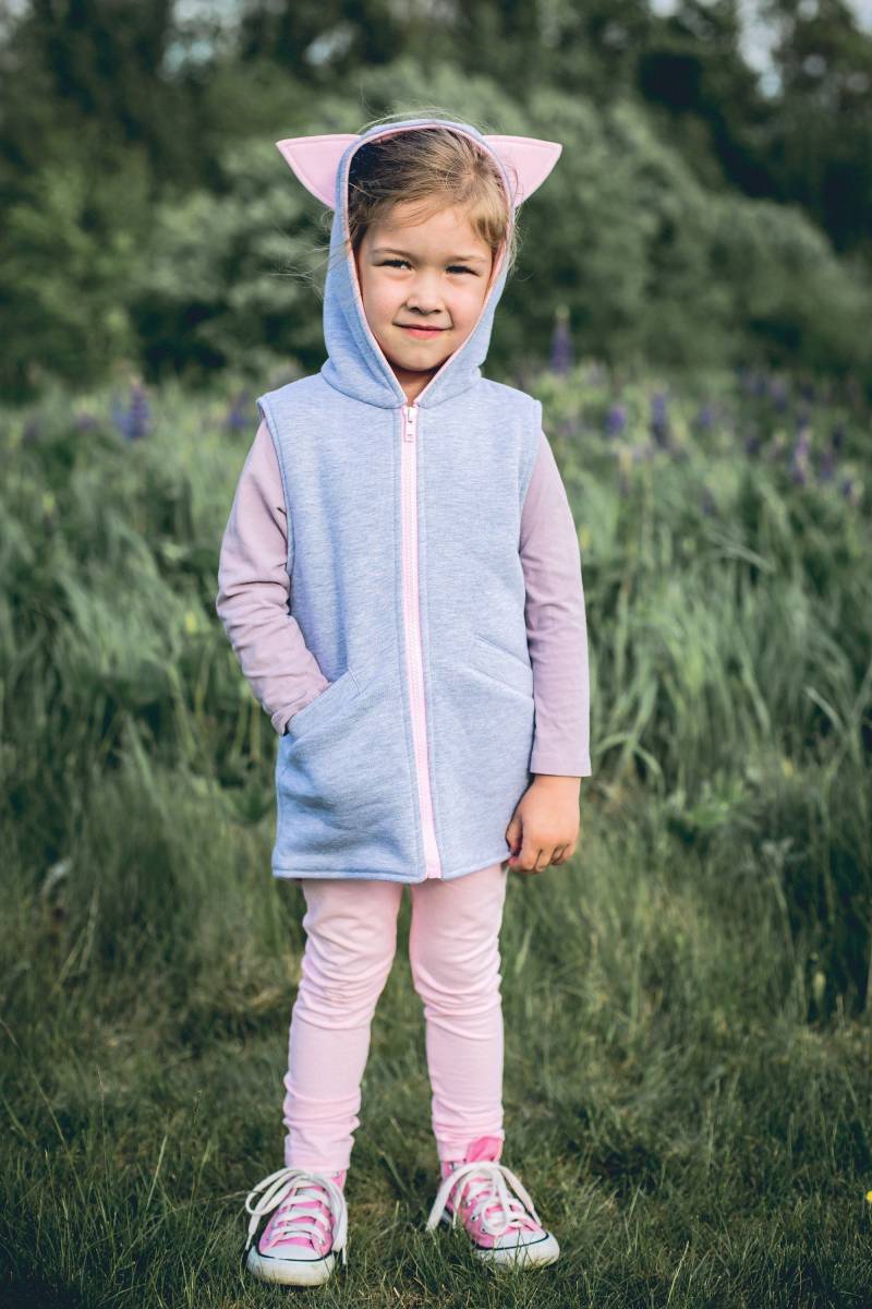 Mädchen Wolle Katze Ohr Hoodie Weste Handgemachte Baumwolle Gefütterte Weste von Vestos