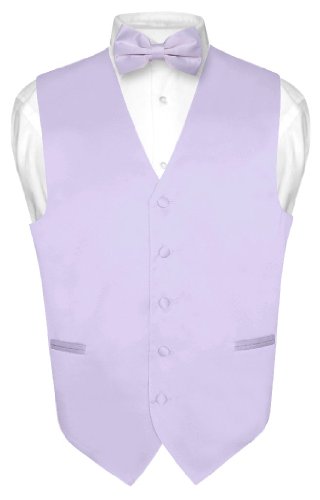 Herren Kleid Weste und Fliege Solid Lavendel Lila Farbe Fliege Set für Anzug Tux, Lavendel helllila, Small von Vesuvio Napoli