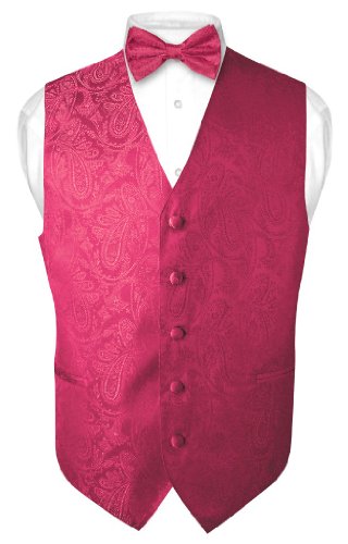 Herren-Set mit Paisleymuster, Weste und Fliege, Hot Pink, Fuchsia, Hot Pink Fuchsia, XX-Large von Vesuvio Napoli