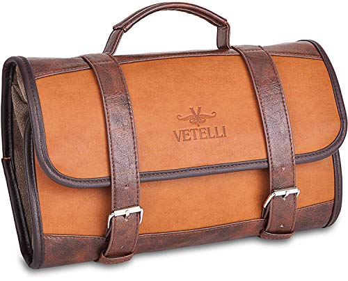 VETELLI Hängende Herren Kulturtasche aus Leder | Retro Kulturbeutel zum Aufhängen mit Tragegriff | Italienisches Design von Vetelli