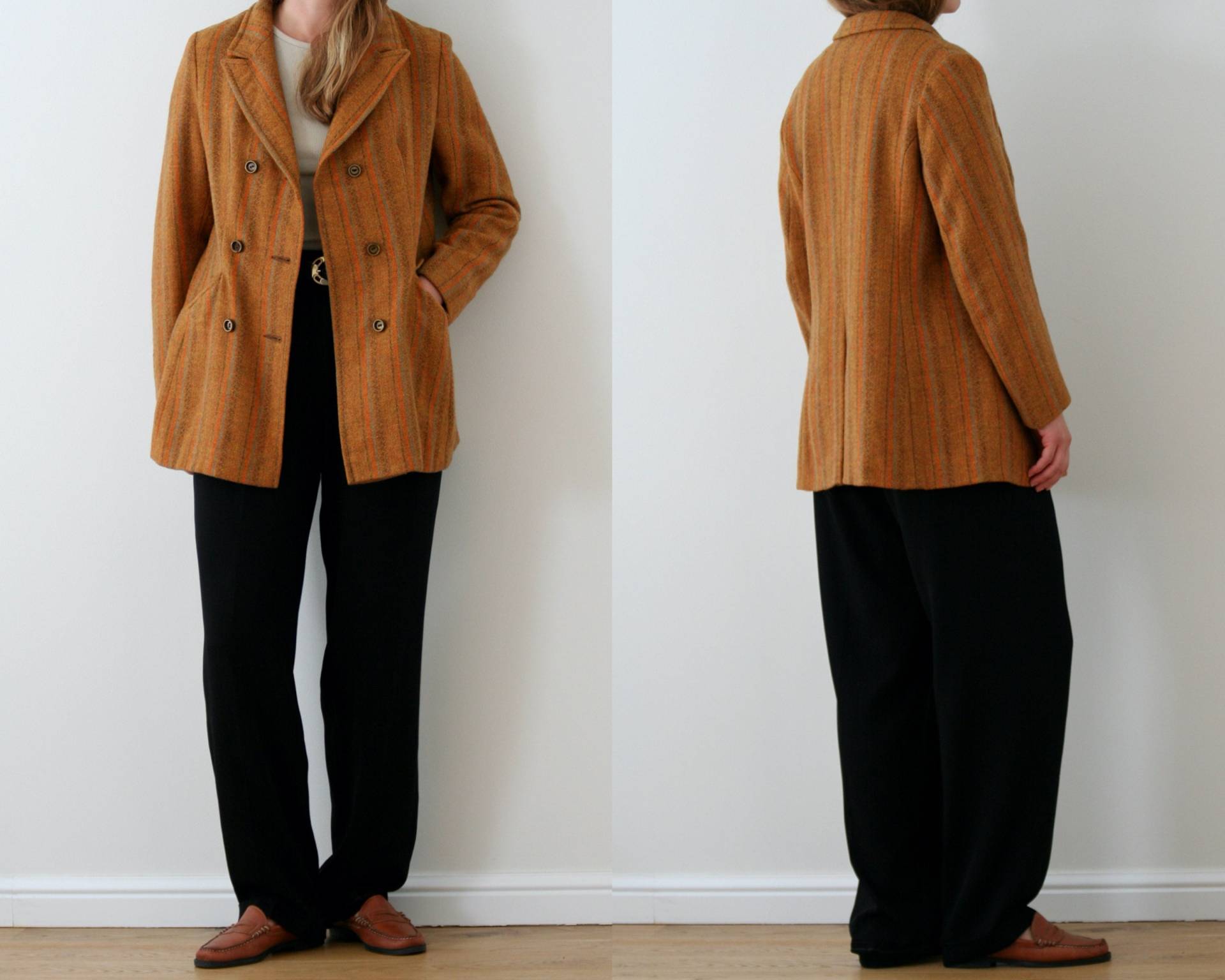 Oranger Wolle Peak Revers Blazer/Doppelbrust/Vintage von VeterVintage