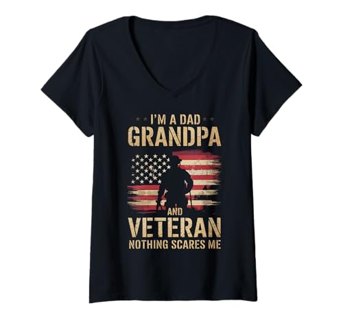 Damen Veteran Ich Bin Vater, Opa und Veteran, Nichts Macht Mir Angst T-Shirt mit V-Ausschnitt von Veteran Soldier USA American Veteran