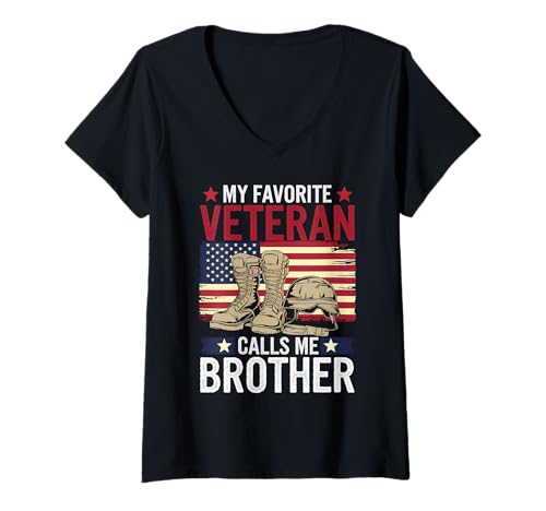 Damen Mein Lieblingsveteran nennt Mich Bruder Military Family T-Shirt mit V-Ausschnitt von Veteran's Brother Pride