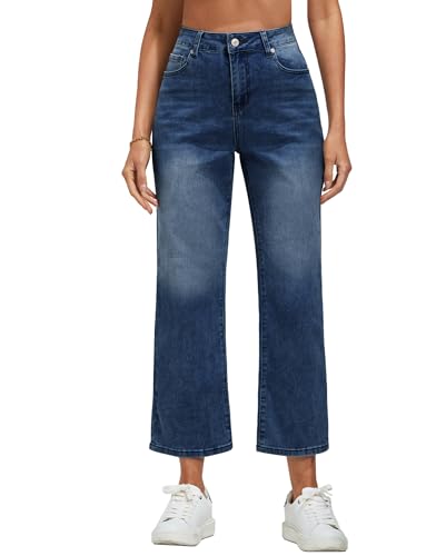 Vetinee Weite Jeans Damen 7/8 Jeans Damen Stretch Abendrot Blau Größe Small Passend für EU Größe 34 bis EU Größe 36 von Vetinee