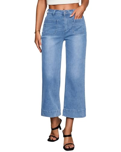 Vetinee Sommer Jeans Damen Leicht 7/8 Jeans Damen Sommer Mittelblau Größe XX-Large Passt EU Größe 50 bis EU Größe 52 von Vetinee