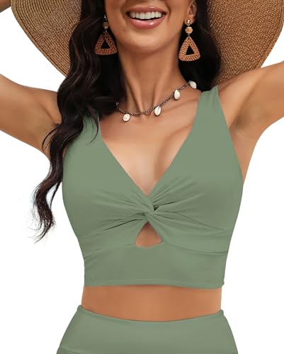 Vetinee Bade Tankini Oberteil Bikini Bandeau Eisberg Grün Größe Small Passend für EU Größe 34 bis EU Größe 36 von Vetinee