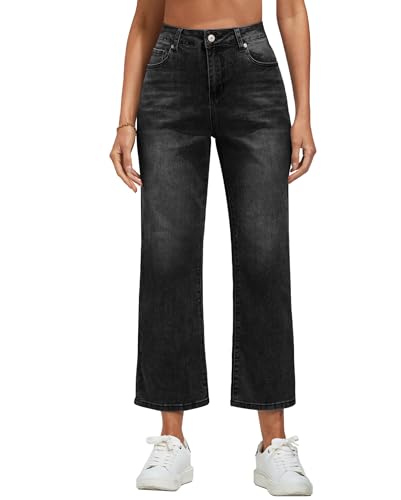 Vetinee Jeans Schwarz Damen Damen Jeans Straight Verblasstes Schwarz Größe Small Passend für EU Größe 34 bis EU Größe 36 von Vetinee