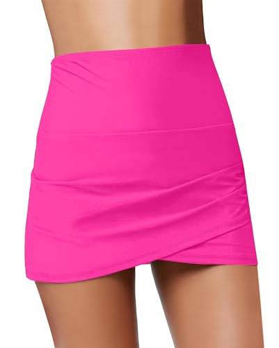 Vetinee Bikini Pink Bikini Damen Set Bandeau Bikinihose Damen Bikini Rock Damen High+Waist+Bikini Bikini Bustier Damen Heißes Rosa Größe Small Passend für EU Größe 34 bis EU Größe 36 von Vetinee