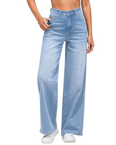 Vetinee Boyfriend Jeans Damen High Waist Jeans Damen Grosse Grössen Y2K Weites Bein Meeresblau Größe XX-Large Passt EU Größe 50 bis EU Größe 52 von Vetinee