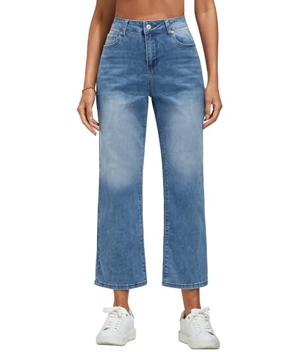 Vetinee Jeans Baggy Jeans 7/8 Damen Mittelblau Größe Medium Passt EU Größe 38 bis EU Größe 40 von Vetinee