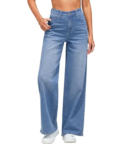 Vetinee Cargo Jeans Damen Jeans Wide Leg Damen Kühles Blau Größe Large Passt EU Größe 42 bis EU Größe 44 von Vetinee