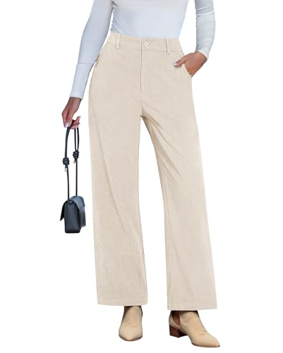 Vetinee Cord Hose Damen Hosen Bequem Beige Größe XXL passt für EU 50-52 von Vetinee