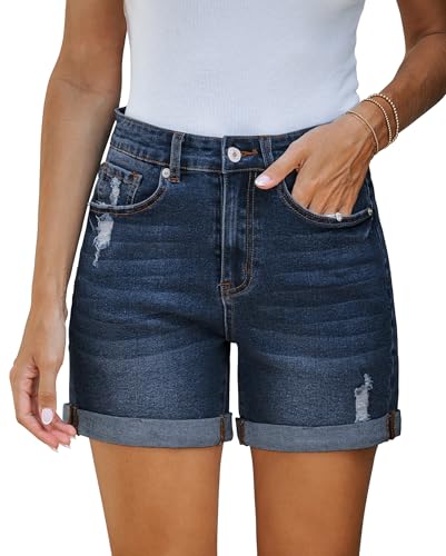 Vetinee Jeans Shorts Damen High Waist Kurze Hosen Damen Große Größen Abendrot Blau Größe XX-Large Passt EU Größe 50 bis EU Größe 52 von Vetinee