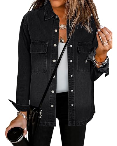 Vetinee Damen Jeansjacke Schwarz Oversize Lang - Gewaschenes Schwarz - Größe XX-Large (Passt EU Größe 50-52) von Vetinee