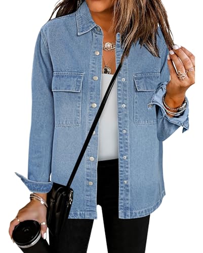 Vetinee Damen Jeans Jacke Lang Vintage Denim Jacket Luftiges Blau Größe X-Large Passt EU Größe 46 bis 48 von Vetinee