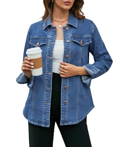 Vetinee Damen-Jacken Lang Jacke Herbst Damen Klassisch Blau Größe X-Large Passt EU Größe 46 bis EU Größe 48 von Vetinee