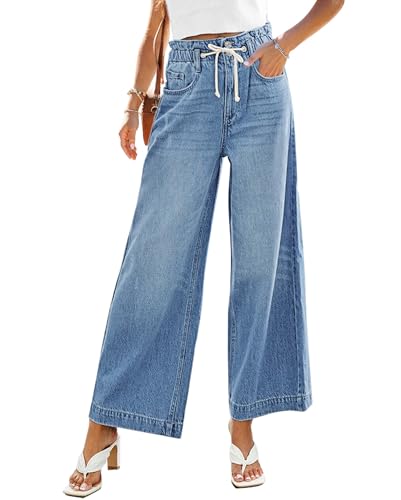 Vetinee Jeans Damen Weit Baggy-Jeans Azurblaue Stimmung Größe Medium Passt EU Größe 38 bis EU Größe 40 von Vetinee